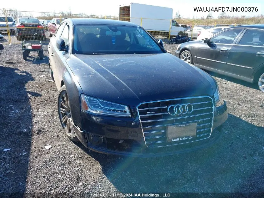 2018 Audi A8 VIN: WAUJ4AFD7JN000376 Lot: 12134329