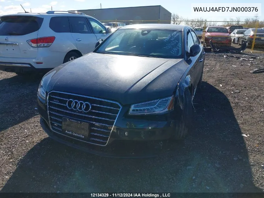 2018 Audi A8 VIN: WAUJ4AFD7JN000376 Lot: 12134329