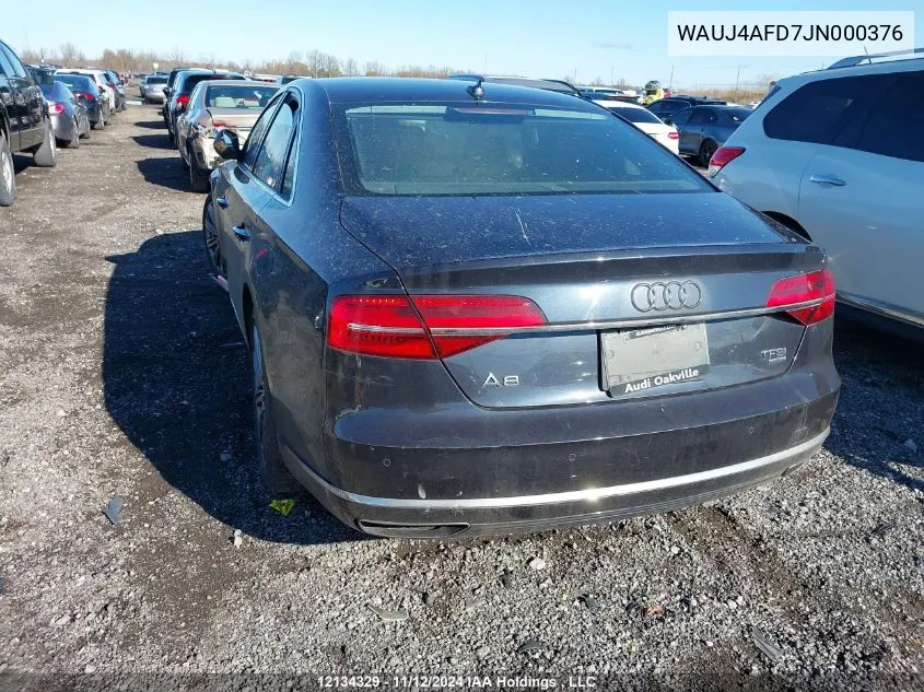 2018 Audi A8 VIN: WAUJ4AFD7JN000376 Lot: 12134329