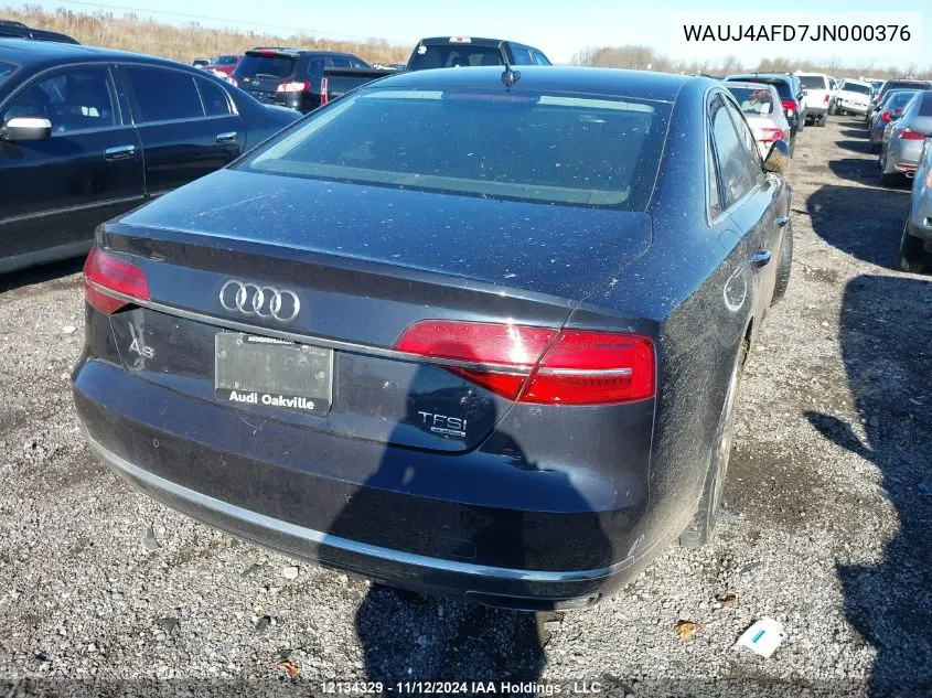 2018 Audi A8 VIN: WAUJ4AFD7JN000376 Lot: 12134329