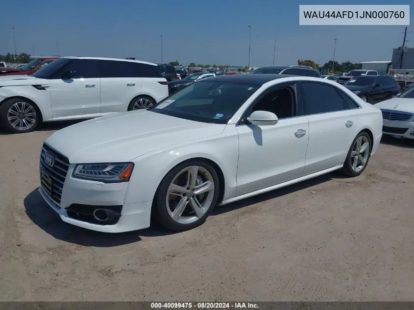 2018 Audi A8 L 3.0T VIN: WAU44AFD1JN000760 Lot: 40099475