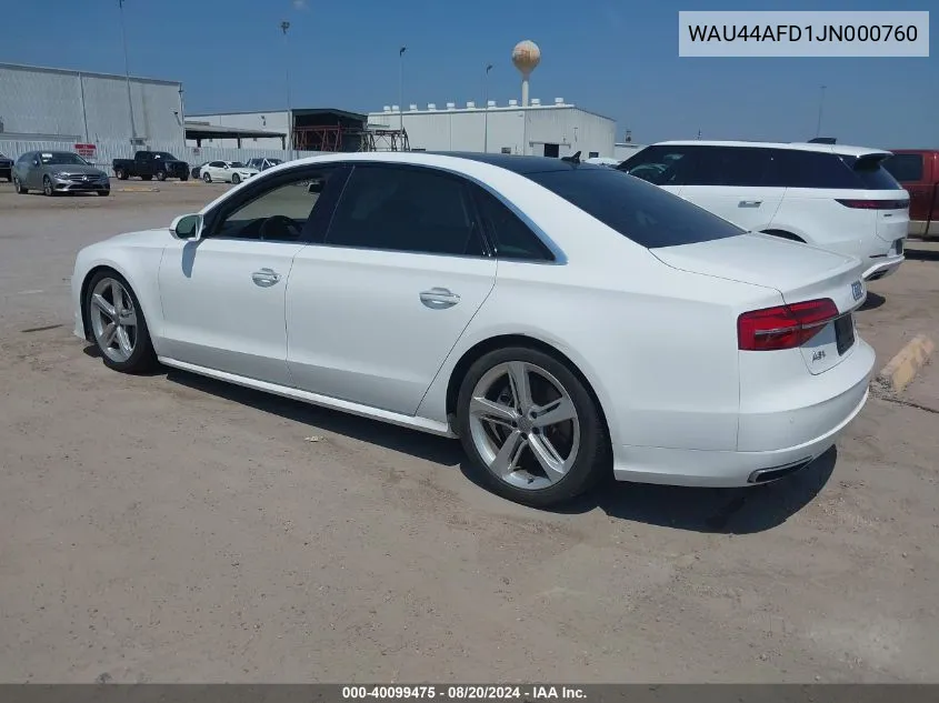 2018 Audi A8 L 3.0T VIN: WAU44AFD1JN000760 Lot: 40099475