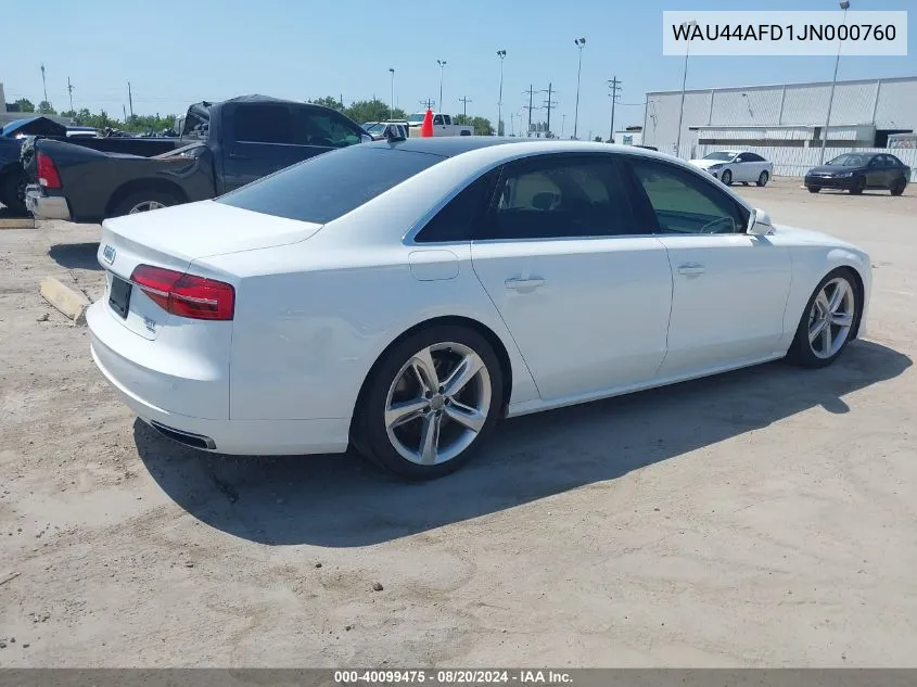 2018 Audi A8 L 3.0T VIN: WAU44AFD1JN000760 Lot: 40099475