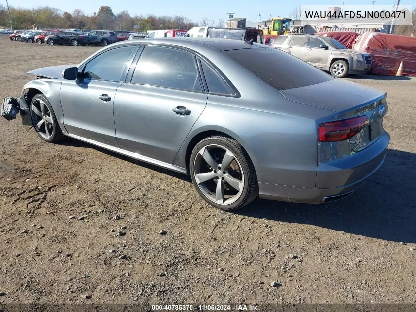 2018 Audi A8 L 3.0T VIN: WAU44AFD5JN000471 Lot: 40785370