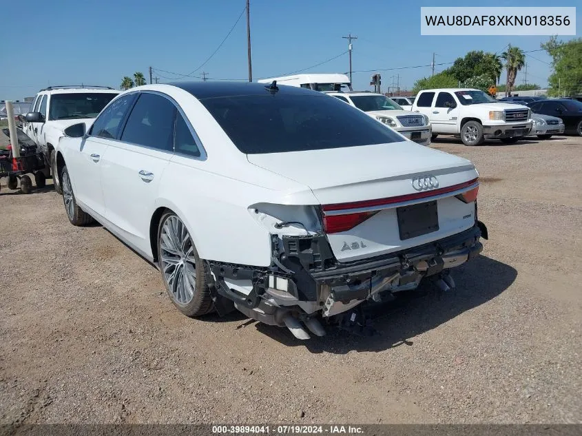 2019 Audi A8 L 55 VIN: WAU8DAF8XKN018356 Lot: 39894041