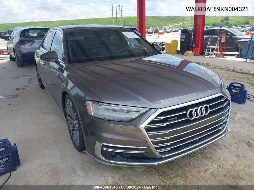 2019 Audi A8 L 55 VIN: WAU8DAF89KN004321 Lot: 40063545