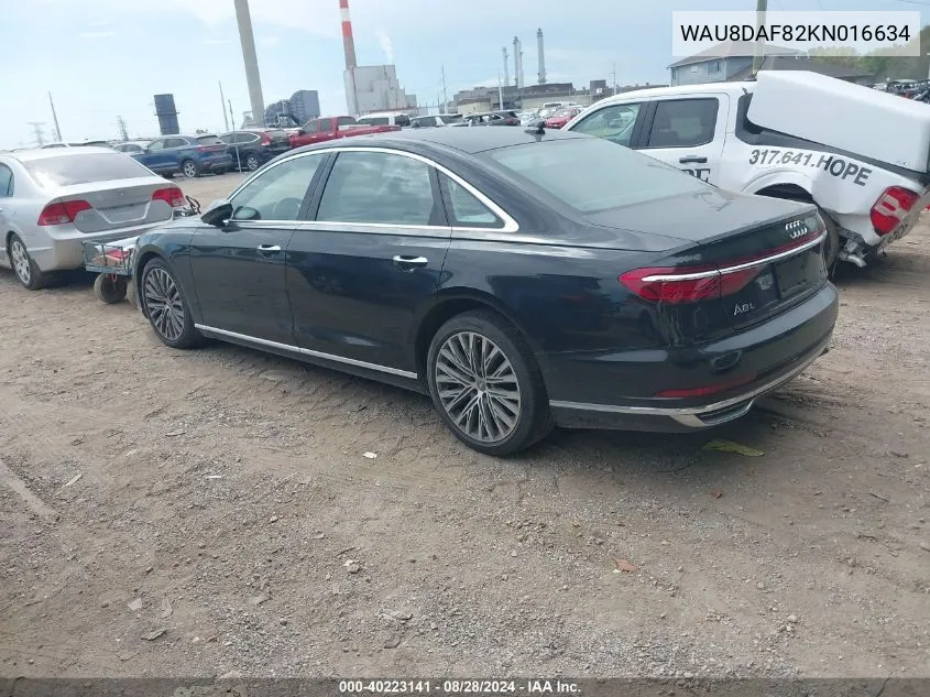 2019 Audi A8 L 55 VIN: WAU8DAF82KN016634 Lot: 40223141