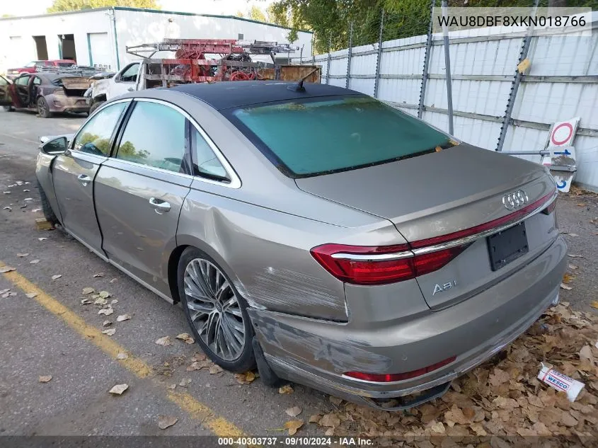 2019 Audi A8 L VIN: WAU8DBF8XKN018766 Lot: 40303737