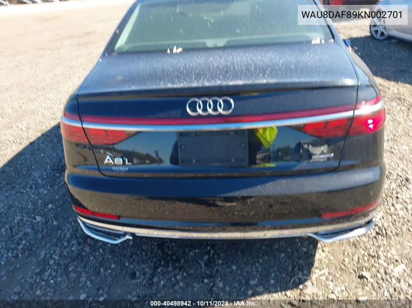 2019 Audi A8 L 55 VIN: WAU8DAF89KN002701 Lot: 40498942