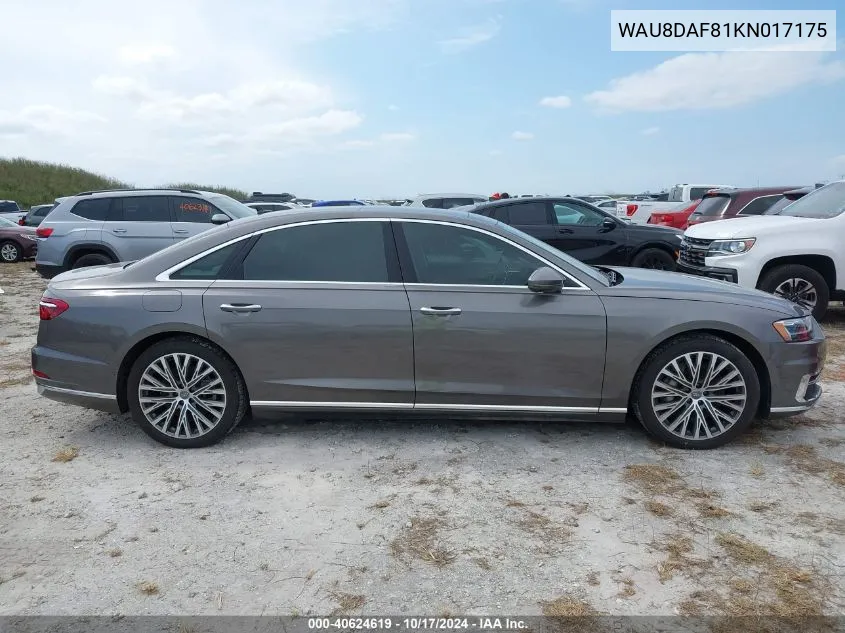 2019 Audi A8 L 55 VIN: WAU8DAF81KN017175 Lot: 40624619