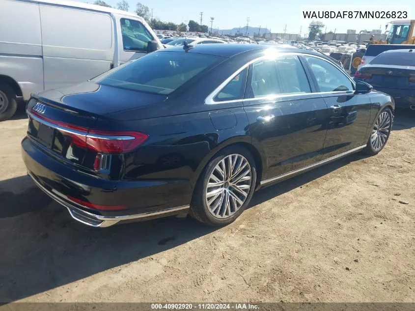 2021 Audi A8 L 55 Tfsi Quattro Tiptronic VIN: WAU8DAF87MN026823 Lot: 40902920