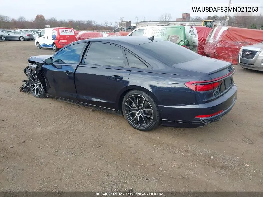 2021 Audi A8 L 55 Tfsi Quattro Tiptronic VIN: WAU8DAF83MN021263 Lot: 40916902