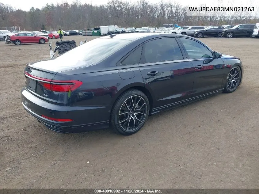 2021 Audi A8 L 55 Tfsi Quattro Tiptronic VIN: WAU8DAF83MN021263 Lot: 40916902