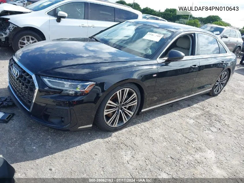 2023 Audi A8 L 55 Tfsi Quattro Tiptronic VIN: WAULDAF84PN010643 Lot: 39862163