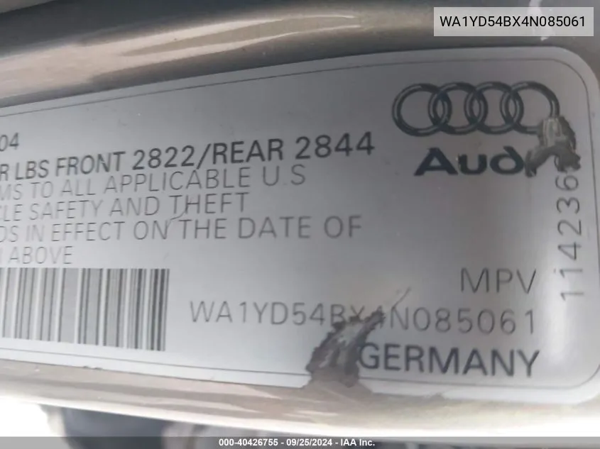 WA1YD54BX4N085061 2004 Audi Allroad 2.7T