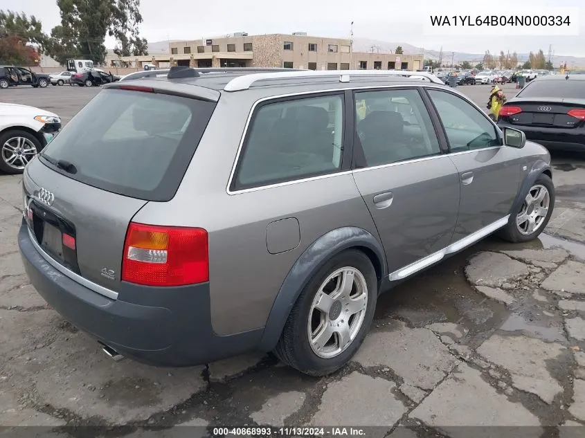 2004 Audi Allroad 4.2 VIN: WA1YL64B04N000334 Lot: 40868993