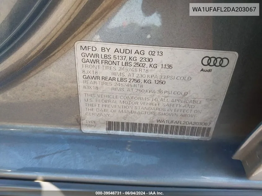 WA1UFAFL2DA203067 2013 Audi Allroad 2.0T Premium Plus