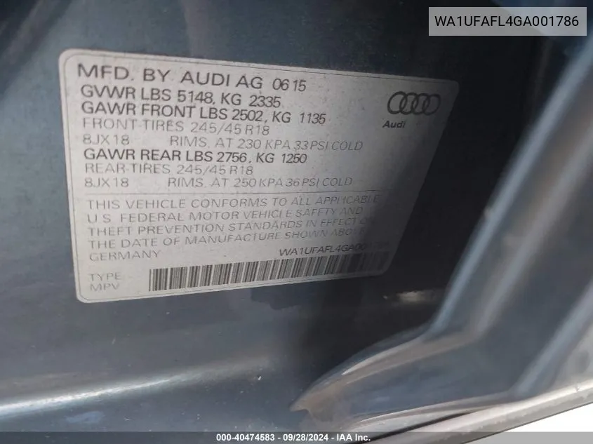 WA1UFAFL4GA001786 2016 Audi Allroad 2.0T Premium