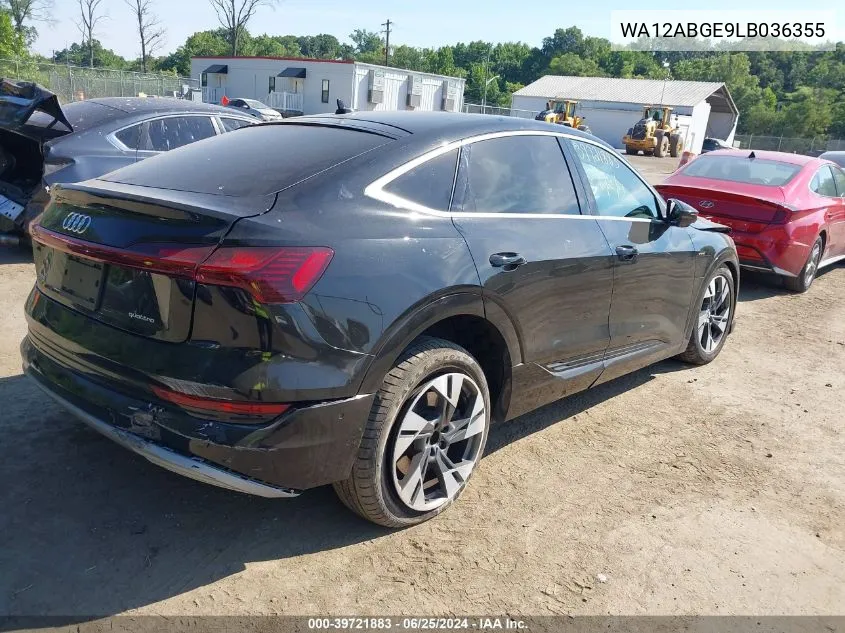 2020 Audi E-Tron Sportback Premium Plus Quattro VIN: WA12ABGE9LB036355 Lot: 39721883