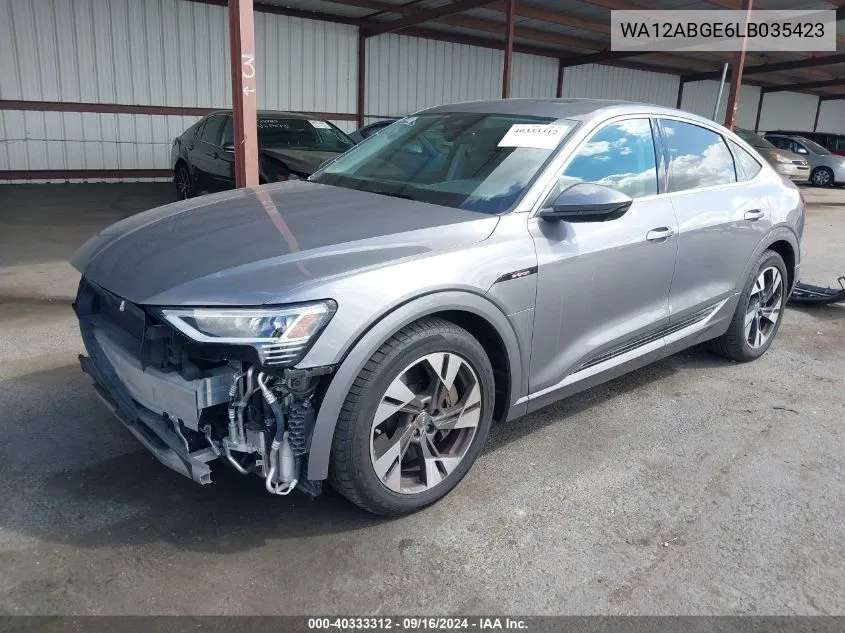 2020 Audi E-Tron Sportback Premium Plus VIN: WA12ABGE6LB035423 Lot: 40333312