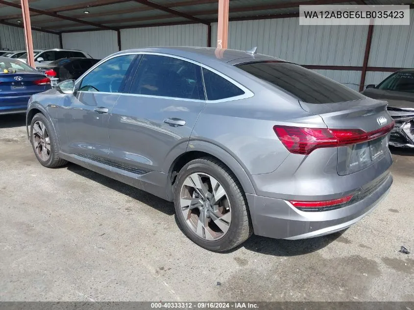 2020 Audi E-Tron Sportback Premium Plus VIN: WA12ABGE6LB035423 Lot: 40333312