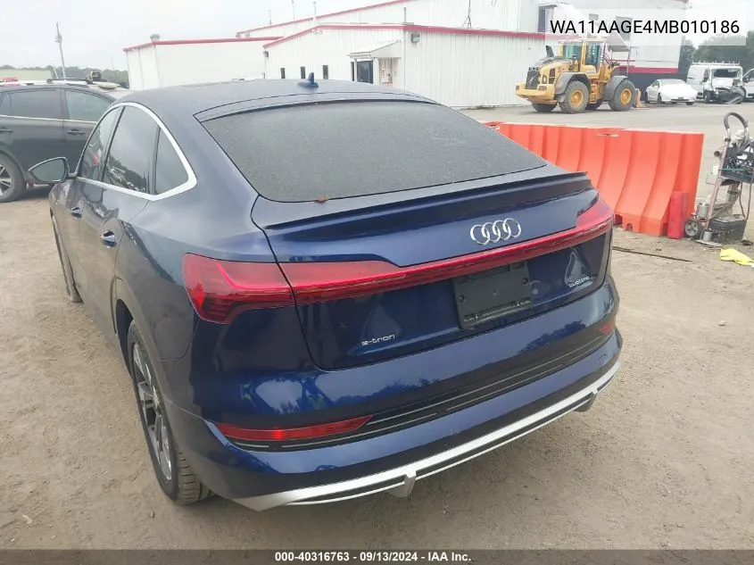 2021 Audi E-Tron Sportback Sportback Premium VIN: WA11AAGE4MB010186 Lot: 40316763