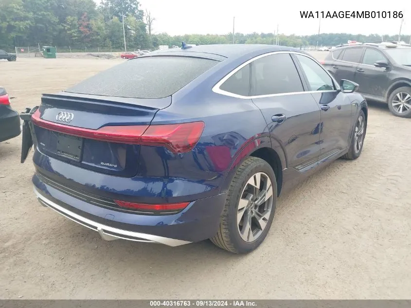 2021 Audi E-Tron Sportback Sportback Premium VIN: WA11AAGE4MB010186 Lot: 40316763