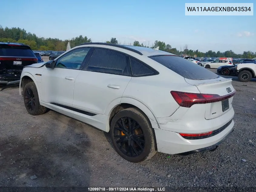 2022 Audi E-Tron Sportback VIN: WA11AAGEXNB043534 Lot: 12099718