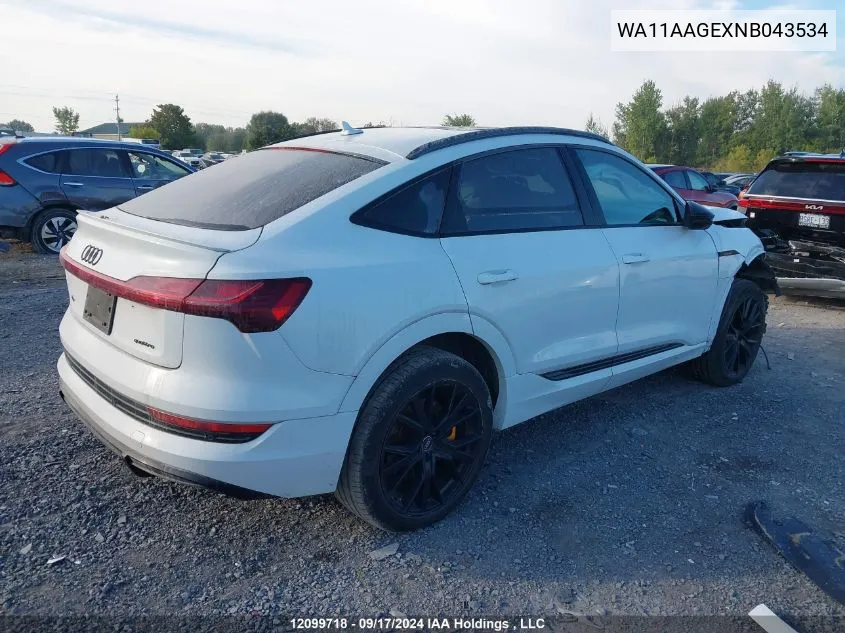 2022 Audi E-Tron Sportback VIN: WA11AAGEXNB043534 Lot: 12099718