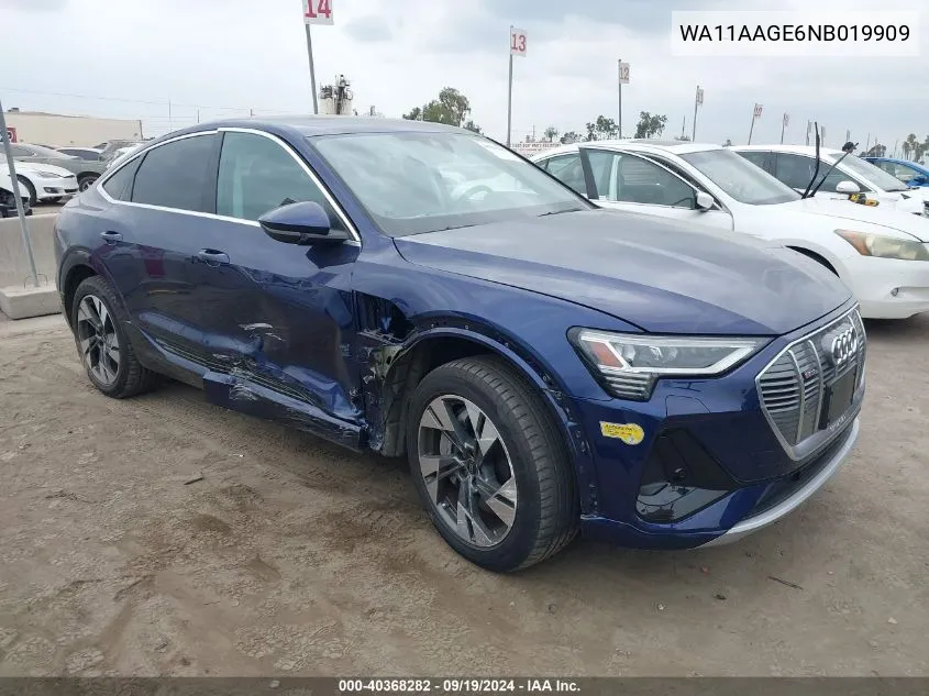 2022 Audi E-Tron Sportback Premium S Line Quattro VIN: WA11AAGE6NB019909 Lot: 40368282