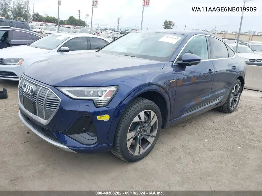 2022 Audi E-Tron Sportback Premium S Line Quattro VIN: WA11AAGE6NB019909 Lot: 40368282