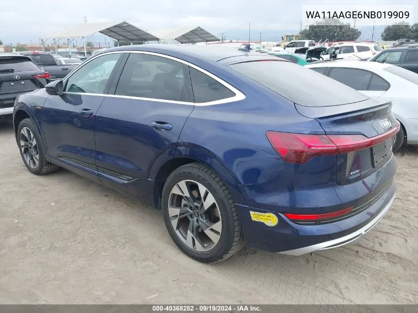 2022 Audi E-Tron Sportback Premium S Line Quattro VIN: WA11AAGE6NB019909 Lot: 40368282