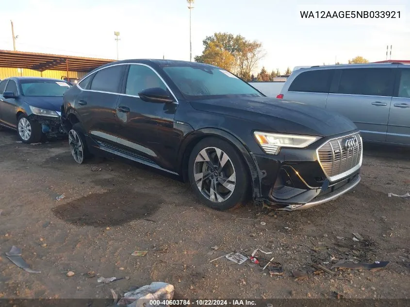 2022 Audi E-Tron Sportback Premium Plus S Line Quattro VIN: WA12AAGE5NB033921 Lot: 40603784