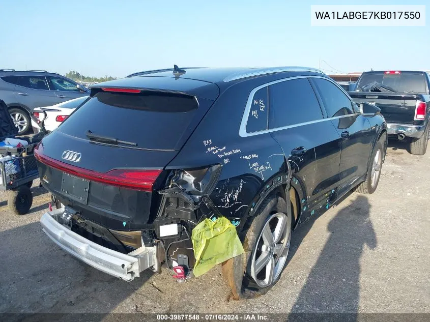 2019 Audi E-Tron Premium Plus VIN: WA1LABGE7KB017550 Lot: 39877548