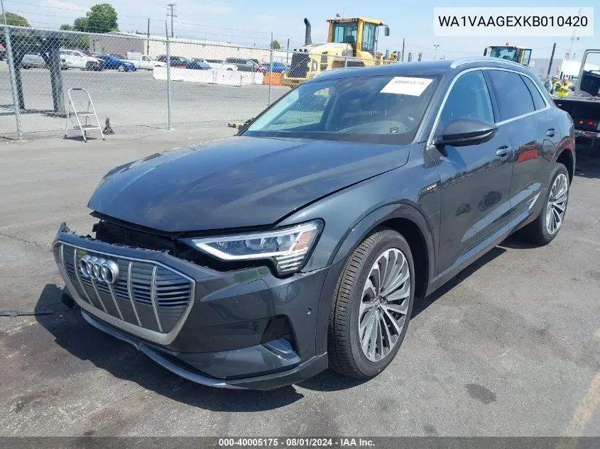 2019 Audi E-Tron Premium Plus VIN: WA1VAAGEXKB010420 Lot: 40005175