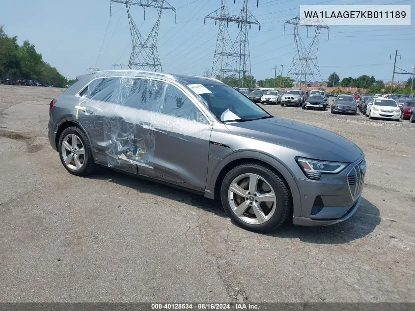 2019 Audi E-Tron Premium Plus VIN: WA1LAAGE7KB011189 Lot: 40128534