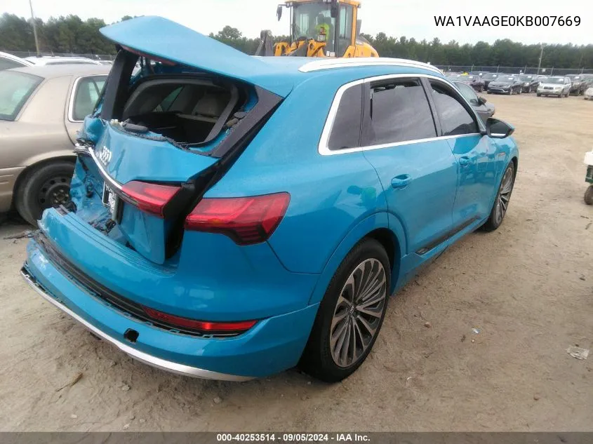 2019 Audi E-Tron Prestige VIN: WA1VAAGE0KB007669 Lot: 40253514