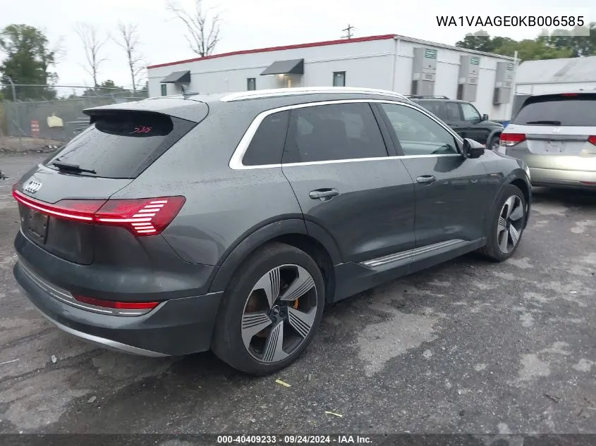 2019 Audi E-Tron Prestige VIN: WA1VAAGE0KB006585 Lot: 40409233