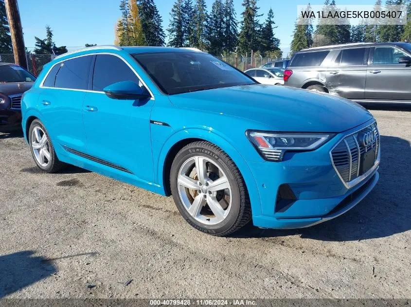 2019 Audi E-Tron Premium Plus VIN: WA1LAAGE5KB005407 Lot: 40799428