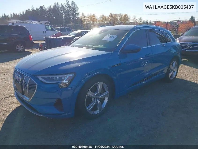 2019 Audi E-Tron Premium Plus VIN: WA1LAAGE5KB005407 Lot: 40799428