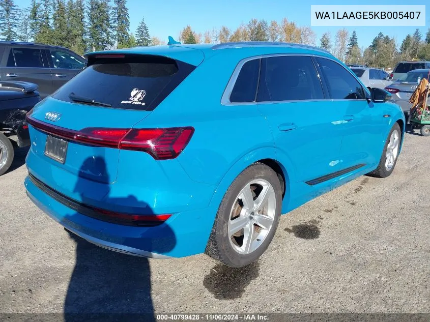 2019 Audi E-Tron Premium Plus VIN: WA1LAAGE5KB005407 Lot: 40799428