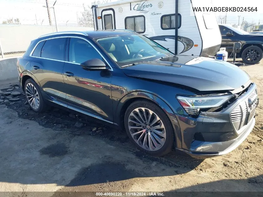 2019 Audi E-Tron Premium Plus VIN: WA1VABGE8KB024564 Lot: 40890220