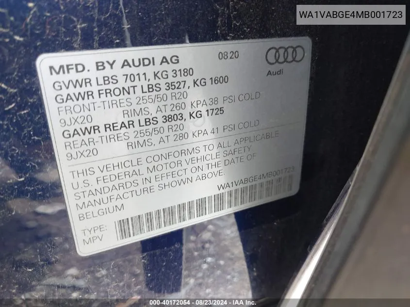 WA1VABGE4MB001723 2021 Audi E-Tron Prestige Quattro