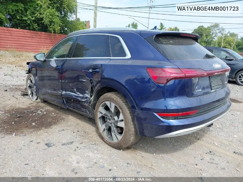 2021 Audi E-Tron Prestige Quattro VIN: WA1VABGE4MB001723 Lot: 40172054