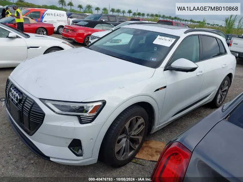 2021 Audi E-Tron Premium Plus Quattro VIN: WA1LAAGE7MB010868 Lot: 40476783