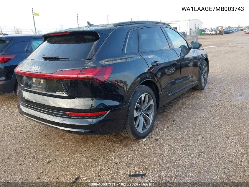 2021 Audi E-Tron Premium Plus Quattro VIN: WA1LAAGE7MB003743 Lot: 40697931