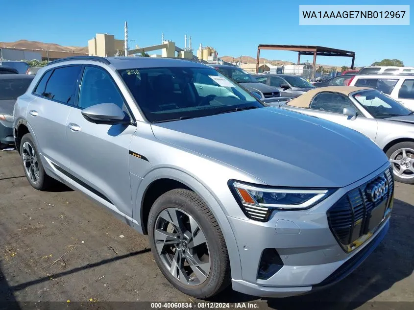 2022 Audi E-Tron Premium Quattro VIN: WA1AAAGE7NB012967 Lot: 40060834