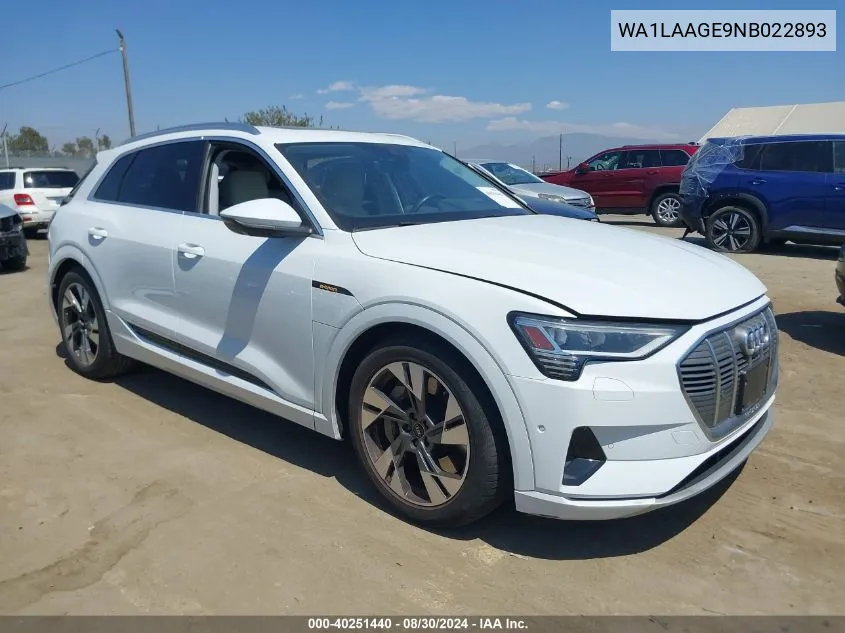 2022 Audi E-Tron Premium Plus Quattro VIN: WA1LAAGE9NB022893 Lot: 40251440