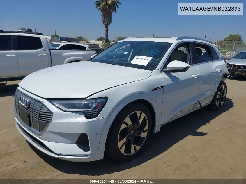 2022 Audi E-Tron Premium Plus Quattro VIN: WA1LAAGE9NB022893 Lot: 40251440