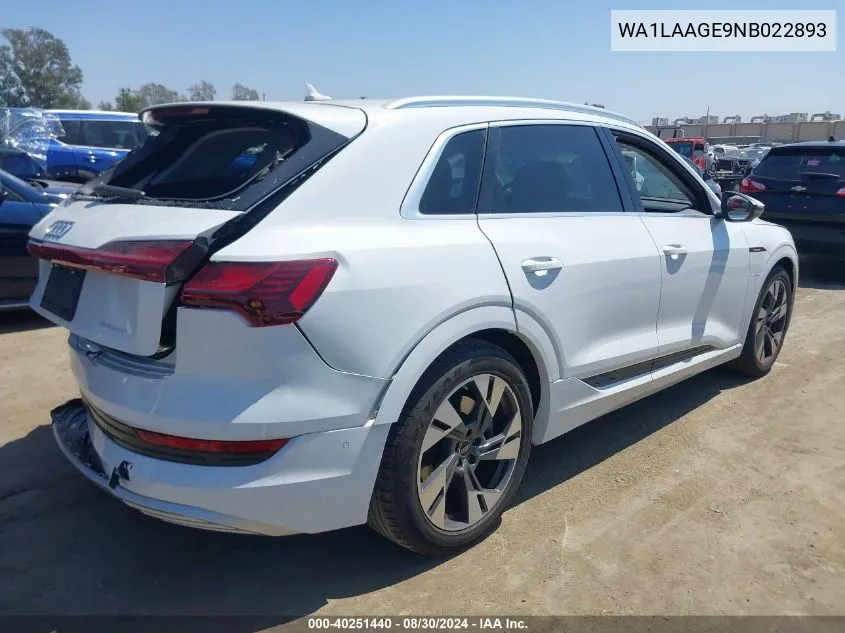 2022 Audi E-Tron Premium Plus Quattro VIN: WA1LAAGE9NB022893 Lot: 40251440